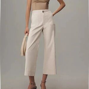 Anthropologie Colette Cropped Wide-Leg Pants Ivory Cream Size 28